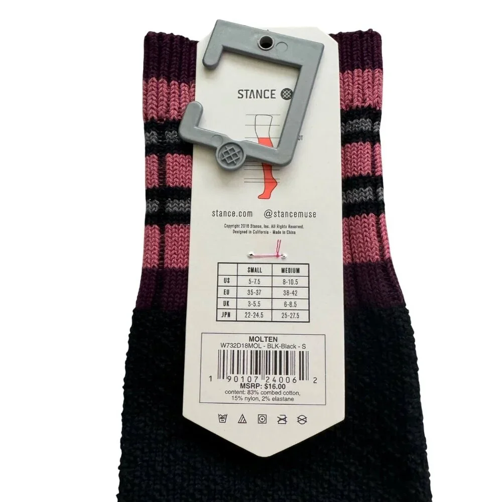Stance‎ Molten Tall boot socks womens combed cotton black sz small new